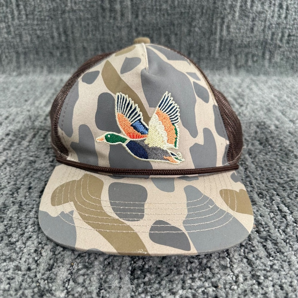 Burlebo Snapback Trucker Hat Mens Duck Camo Mallard Embroidered Brown Mesh Cap